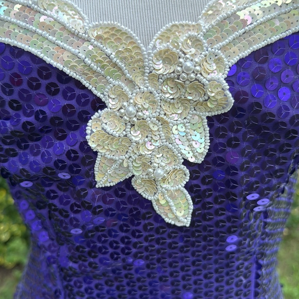 Loralie Vintage 80s 90s white taffeta with purple sequins gown size 8 - Picture 9 of 12